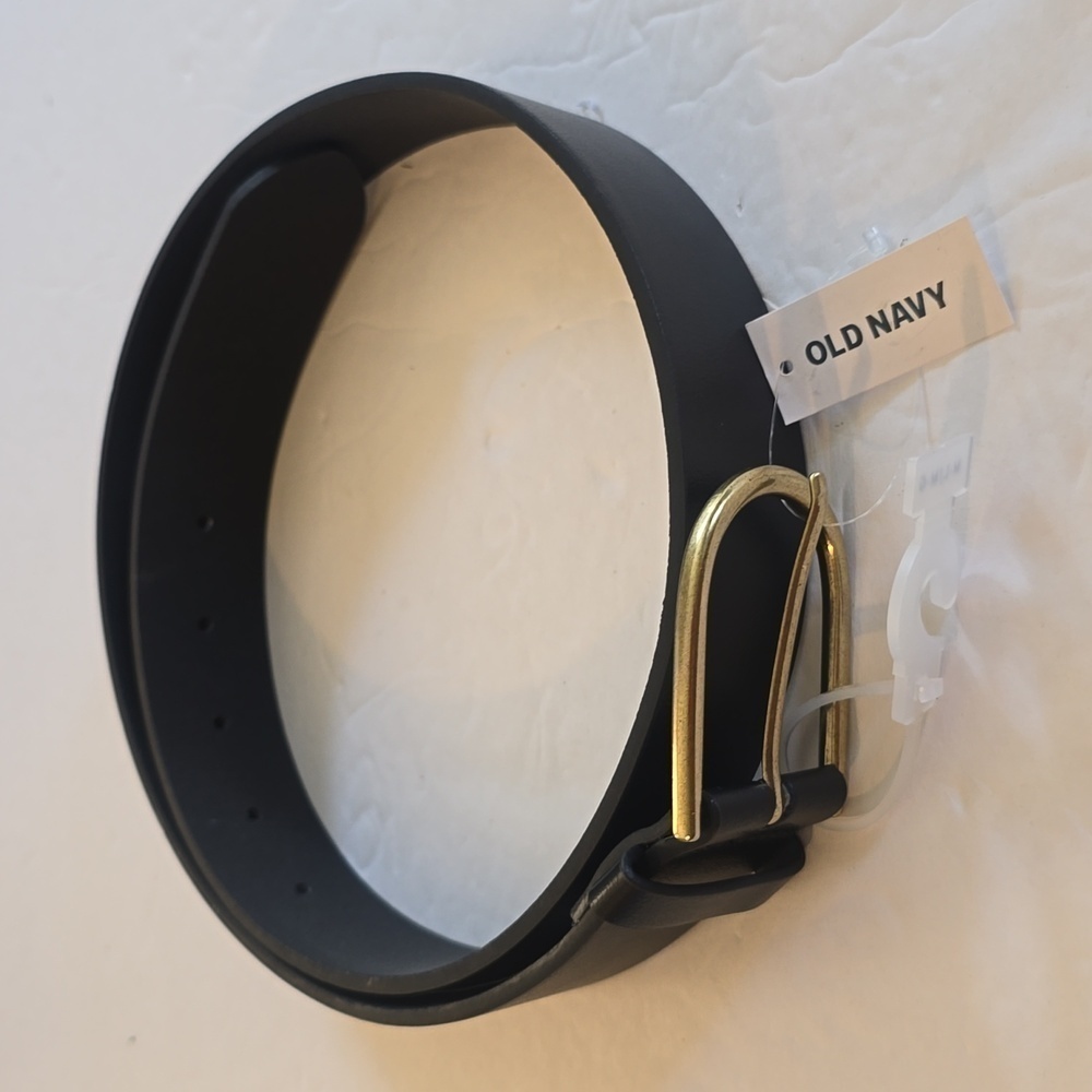 Old Navy Black Belt with Gold Buckle Neutral Minimalist Sz.M/L